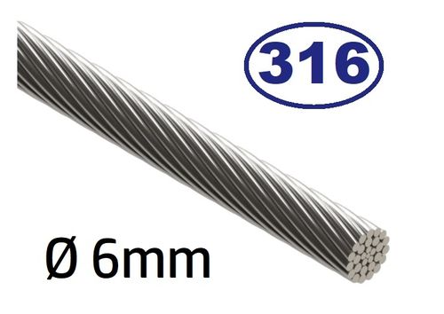 Câble 6mm - 10 mètres, inox 316