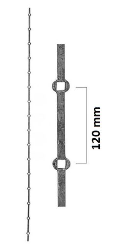 Barre à trous renflés carré en acier forgé 12x2000mm