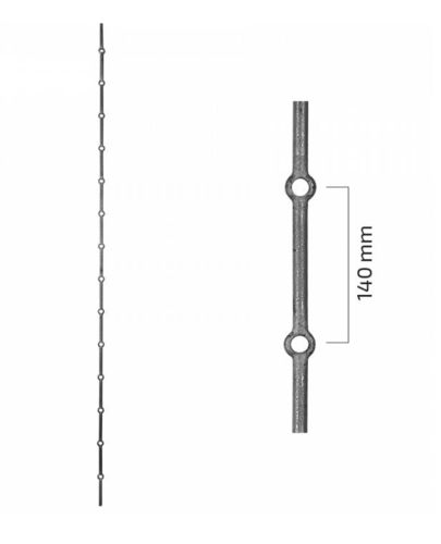 Barre à trous renflés carré en acier forgé Ø14x2000