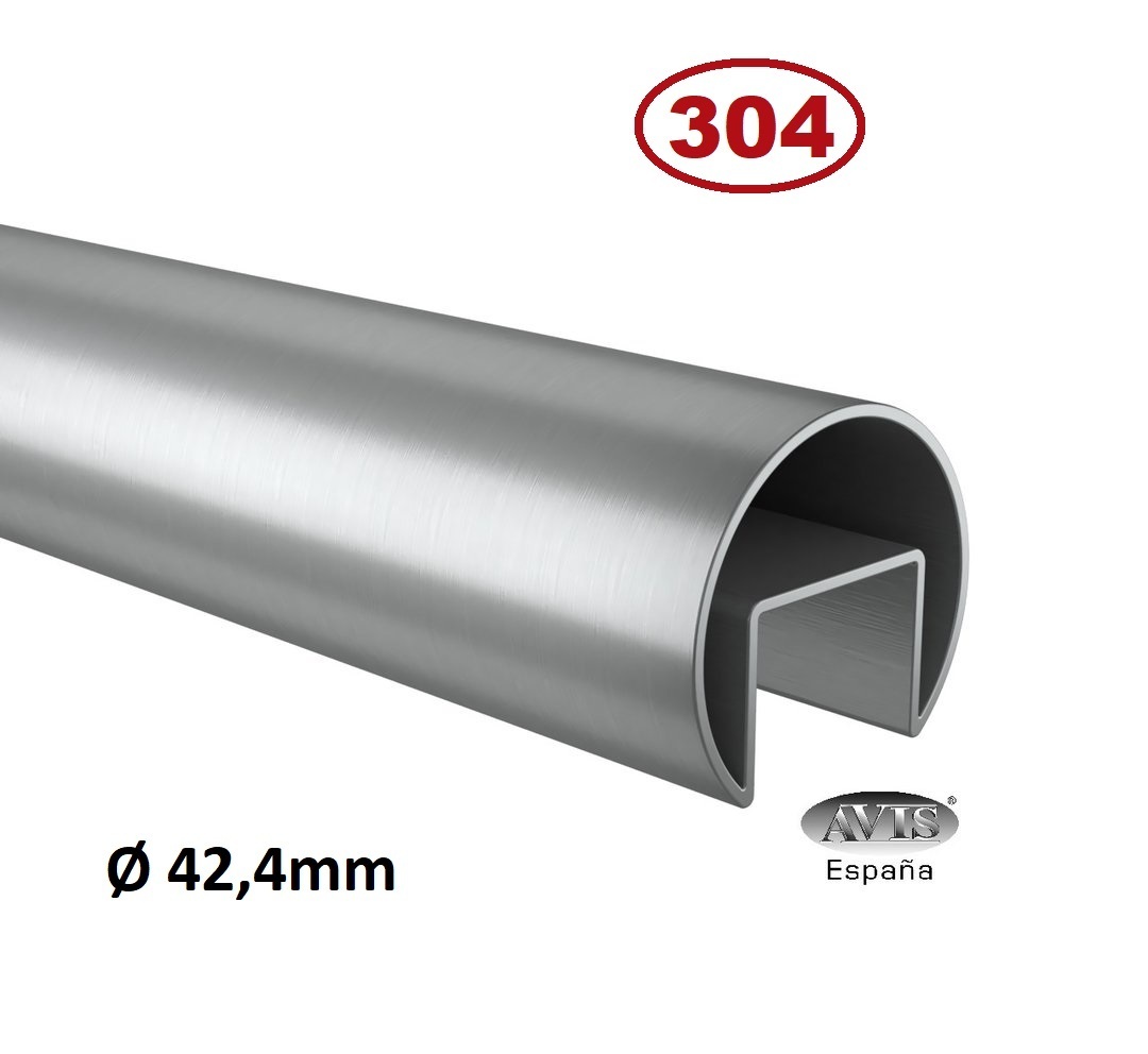 Pasamanos de acero inoxidable V2A de 42,4 mm pulido en grano 240 pasamanos de pared de dividido con tapas ligeramente curvadas 