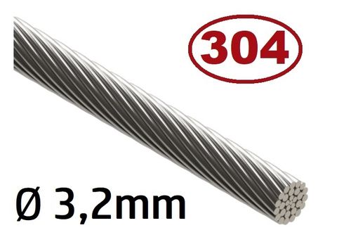 Câble 3,2mm - 10 mètres, inox 304