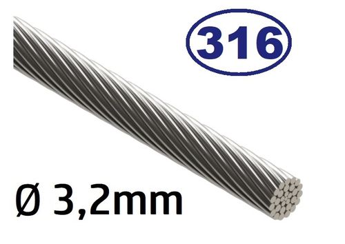 Câble 3,2mm - 10 mètres, inox 316